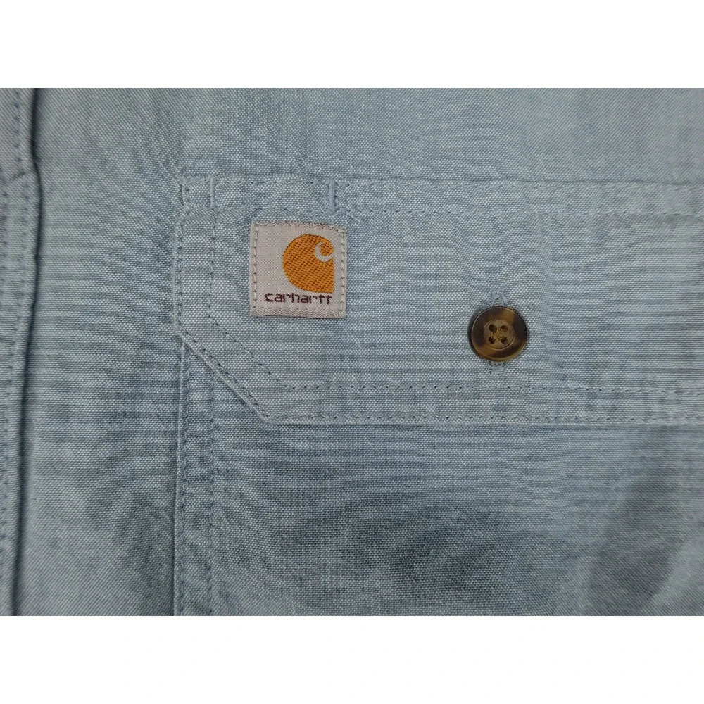 Carhartt Button Down Shirt Mens XL Tall Blue Relaxed Fit Cotton TW0202-M